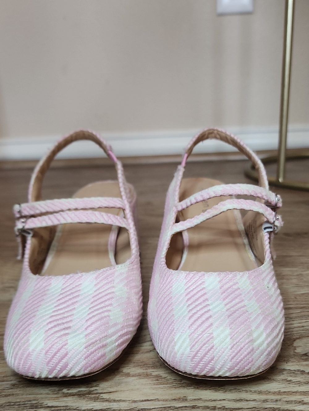 Madden Girl Doll Block Heel Slingback Pink White Woven Pattern Mary Jane Shoes - Picture 3 of 11